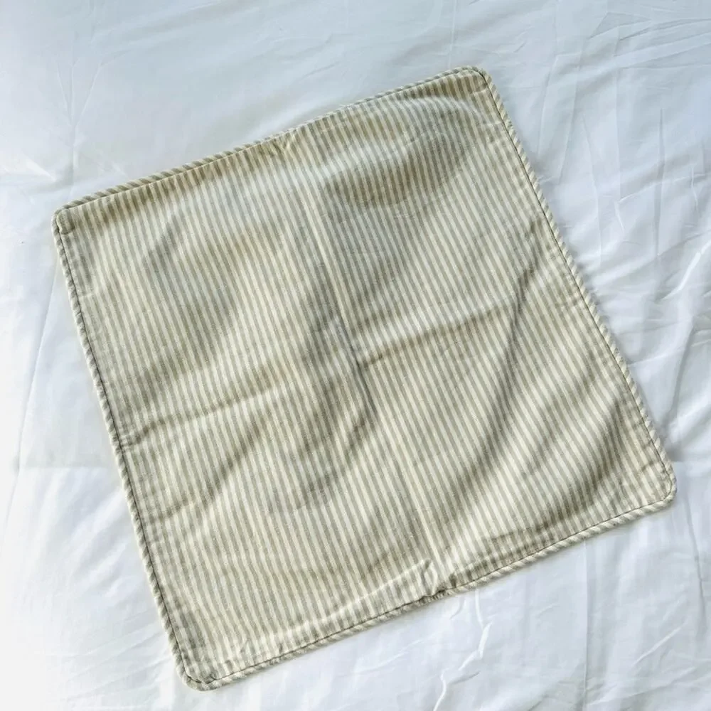 POTTERY BARN White Tan Cream Stripe Pattern Linen Pillow Case Sham 20